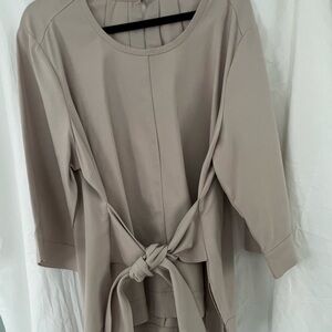 Chic Beige Tie-Front Blouse
